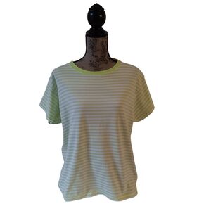 Prides Landing women's green/white striped 100% cotton short-sleeve top size XL